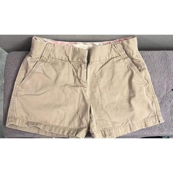 J Crew Women's Classic Twill Chino Shorts Khaki 100% Cotton Flat Front Size 6 - Picture 1 of 10
